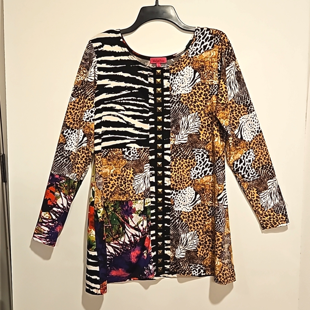 Max And Rina Multicolored Pattern Texture Long Sl… - image 1